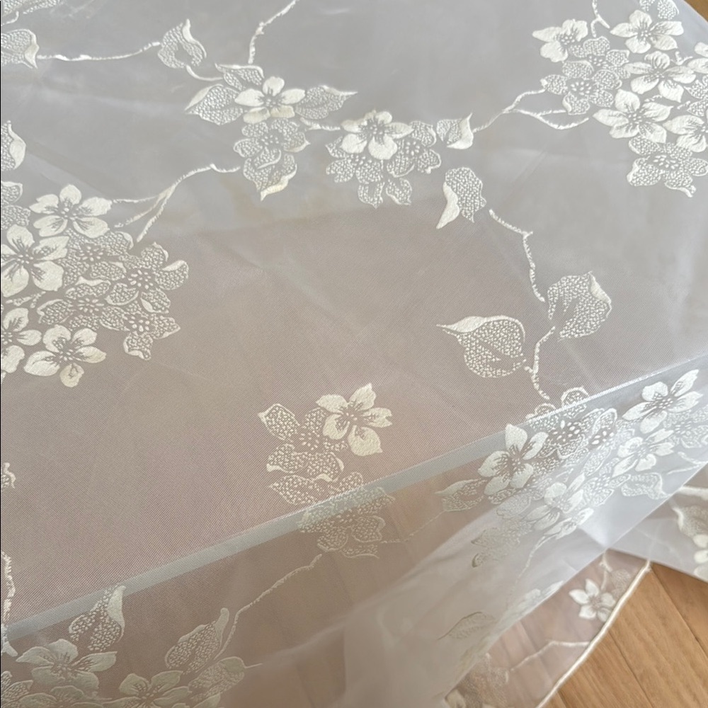 Sheer Floral Tablecloth - White Lace Overlay